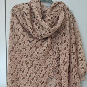 Handmade Crochet Merino Wool Large Taupe Shawl.